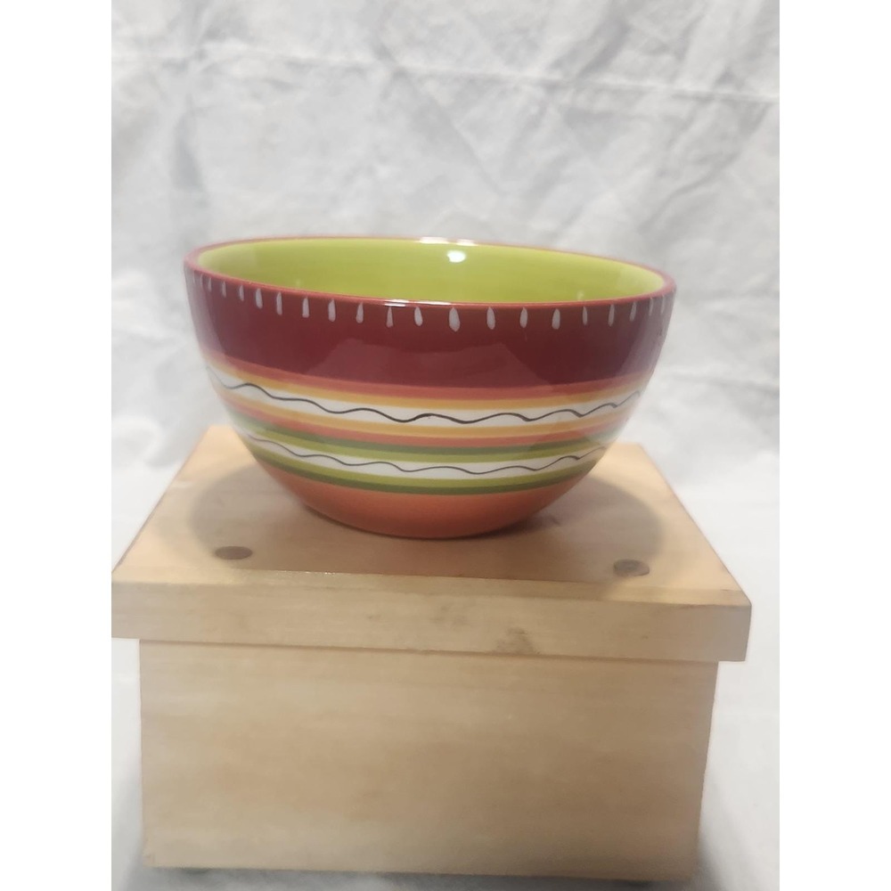 Certified International Nancy Green Striped Ceramic Bowl Red Green 6 Inch